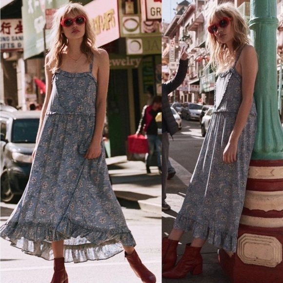 Spell Celestial strappy Midi Dress Blue HTF sz L - Picture 4 of 10